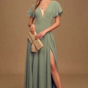 Promise Of Love Sage Brush Flutter Sleeve Maxi Dress